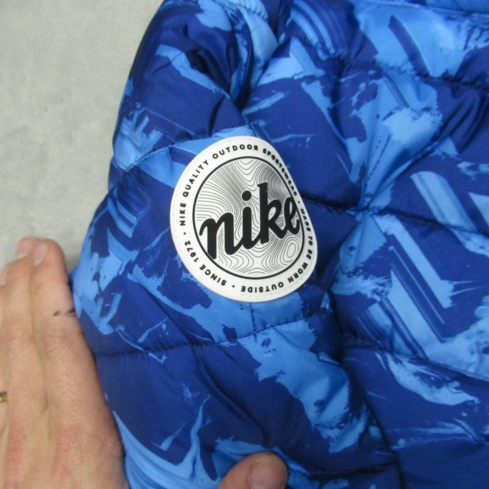 Nike Jacket Boys 4T 3-4 Blue Hooded Puffer Full Zip Graphic Winter Outerwear NEW